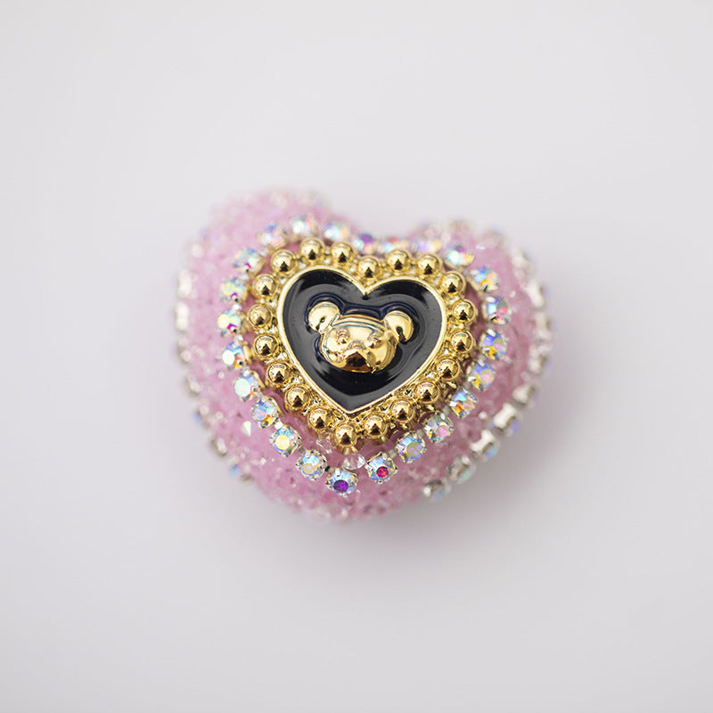 10pcs Heart Bear Rhinestone Acrylic Focal Beads 27.5x24.6mm 15