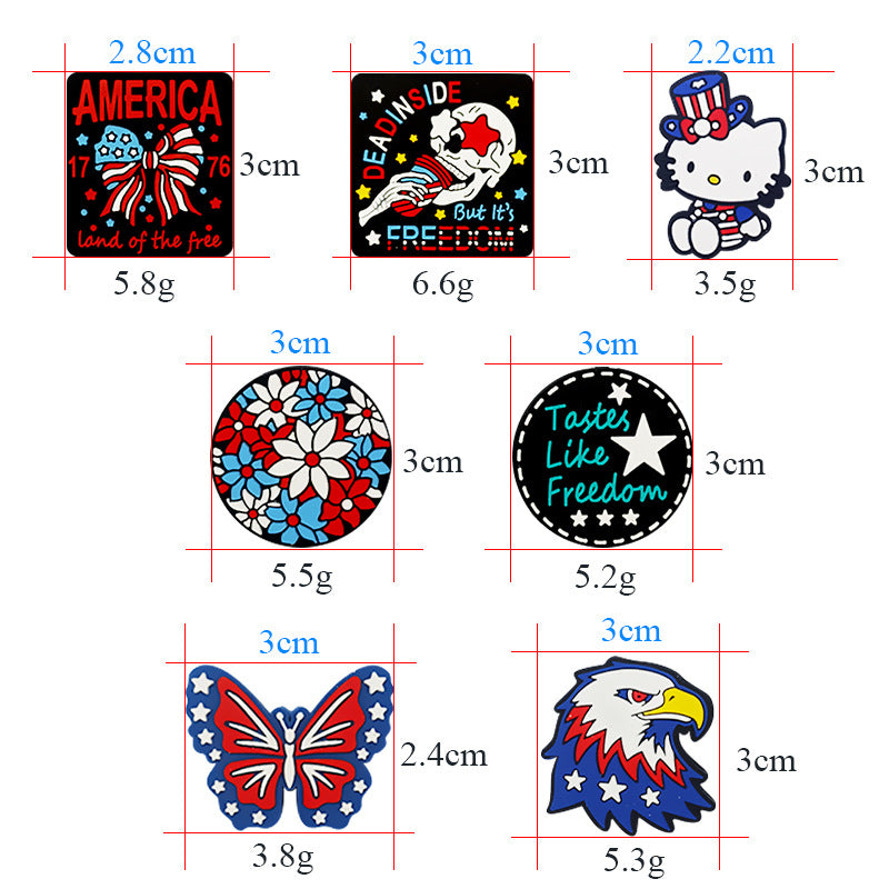 20Pcs Silicone Focal Beads Independence Day Eagle and Star Designs 2
