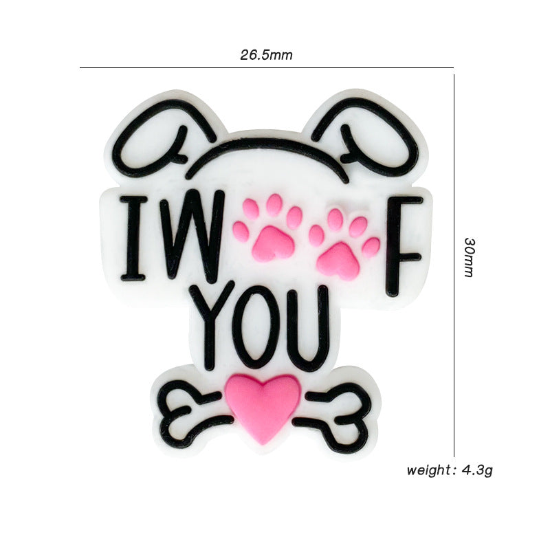 20pcs Silicone Letter Animal Focal Beads With Pink Paw Print and Bone Detail
