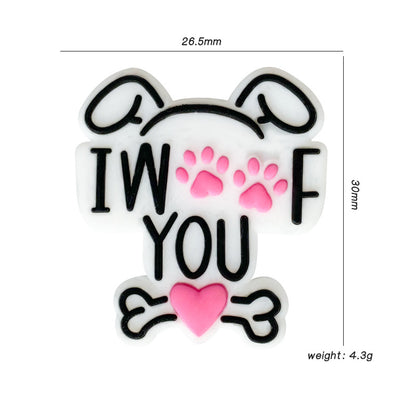 20pcs Silicone Letter Animal Focal Beads With Pink Paw Print and Bone Detail