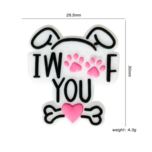 20pcs Silicone Letter Animal Focal Beads With Pink Paw Print and Bone Detail