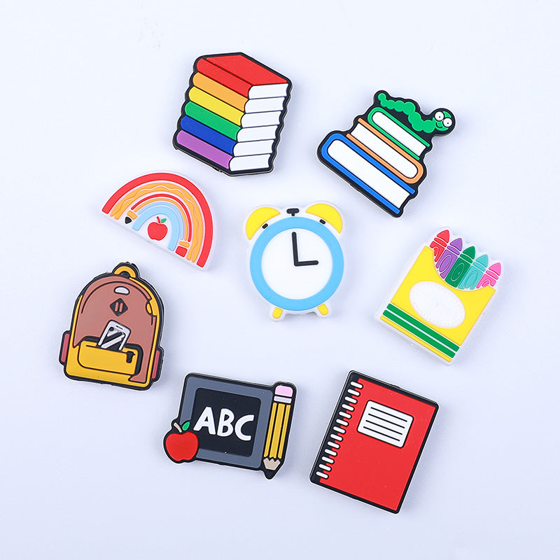 20pcs Silicone Focal Beads Crayon Alarm Clock Bookworm with Layered Detail 5