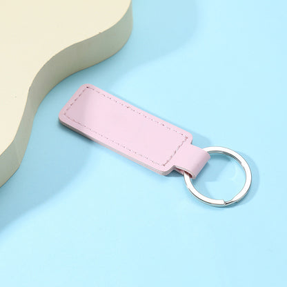 Creative PU Leather Keychain Rectangular Tag with Metal Ring 4