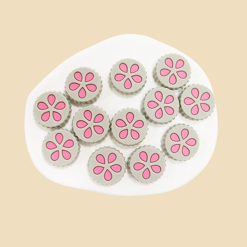 Silicone Focal Beads Petal Round Cookie Cutout Center 15