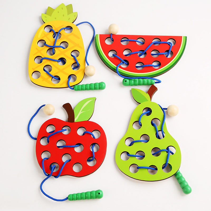 Wooden Fruit Threading Montessori Toys Educational Fine Motor Skills 3