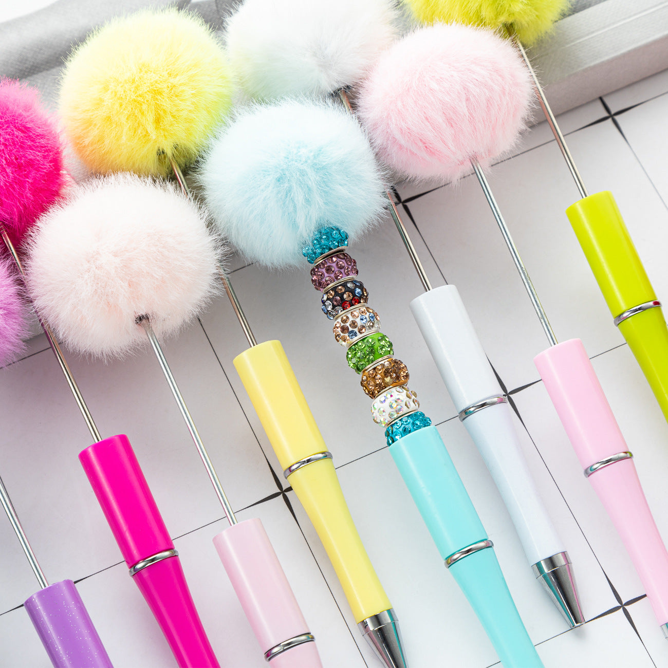 Plush Pom-pom Beadable Ballpoint Pens 15.5 x 0.8cm DIY Craft Supplies 2