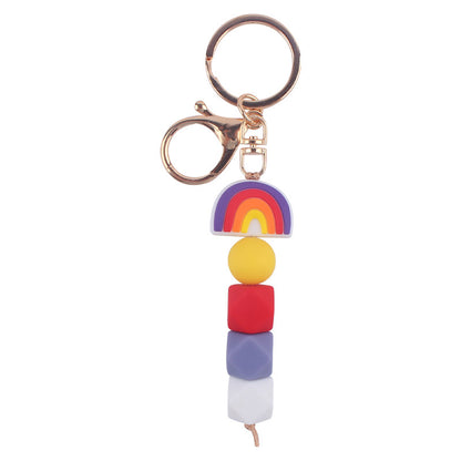 Rainbow Silicone Bead Keychain Geometric Charm 14cm 9