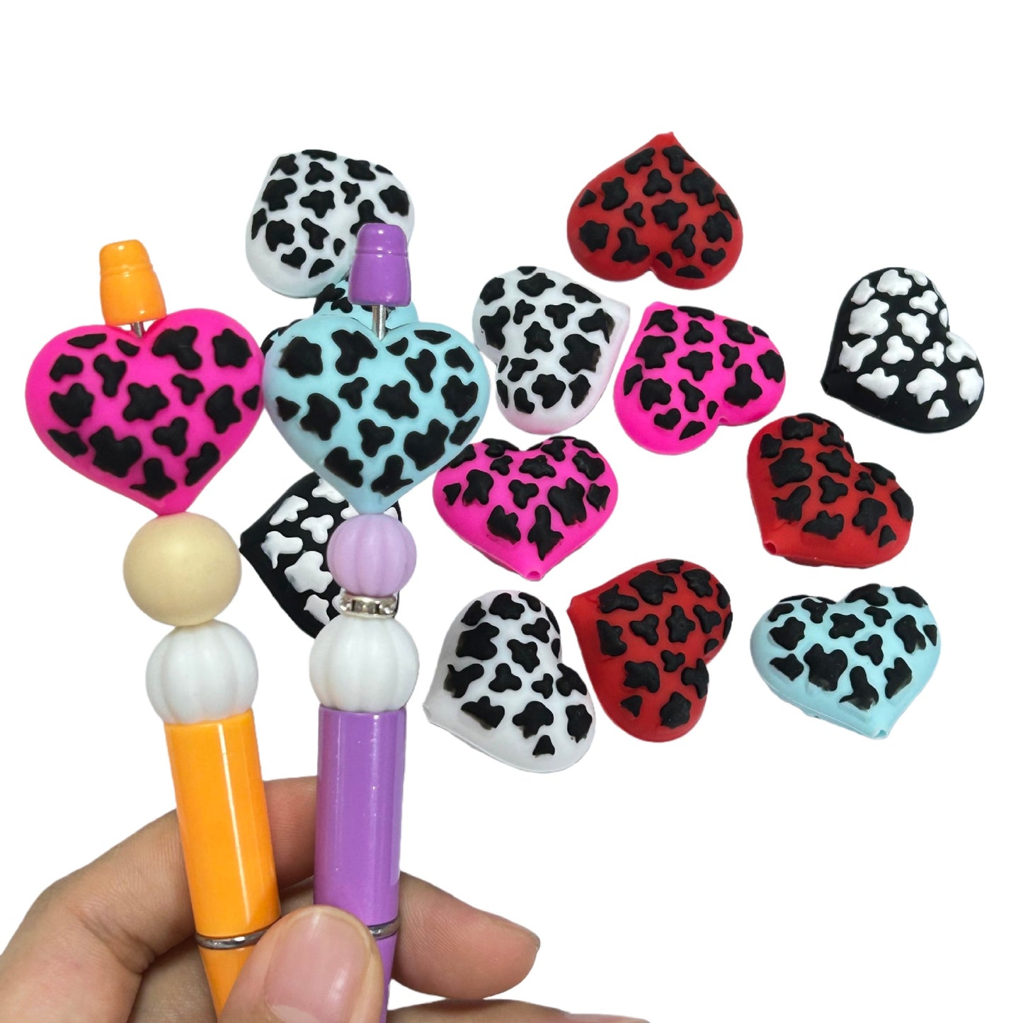 20Pcs Silicone 3D Focal Beads Love Leopard Heart Pattern 3