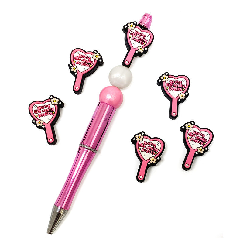 20Pcs Silicone Focal Beads Double Sided Mirrors with Flower Detail 5