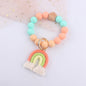 Rainbow Tassel Silicone Bead Wristlet Keychain with Wooden Accent 7