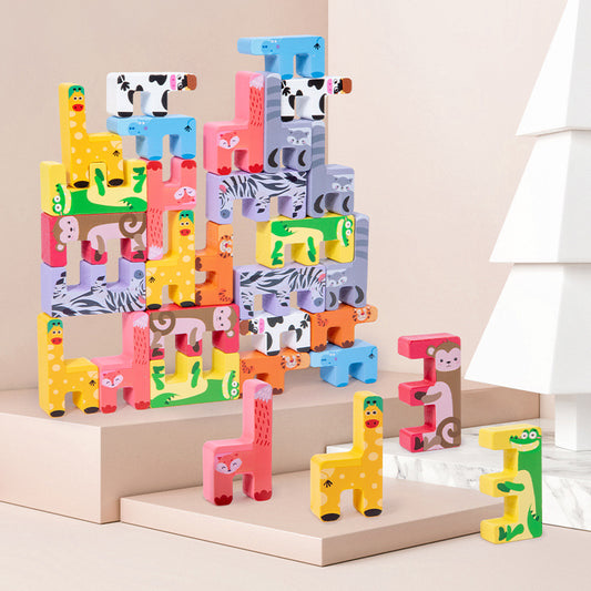 Wooden Animal Building Blocks Educational Toy for Kids