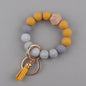 Leather PU Tassel Silicone Bead Wristlet Keychain Small Size 6