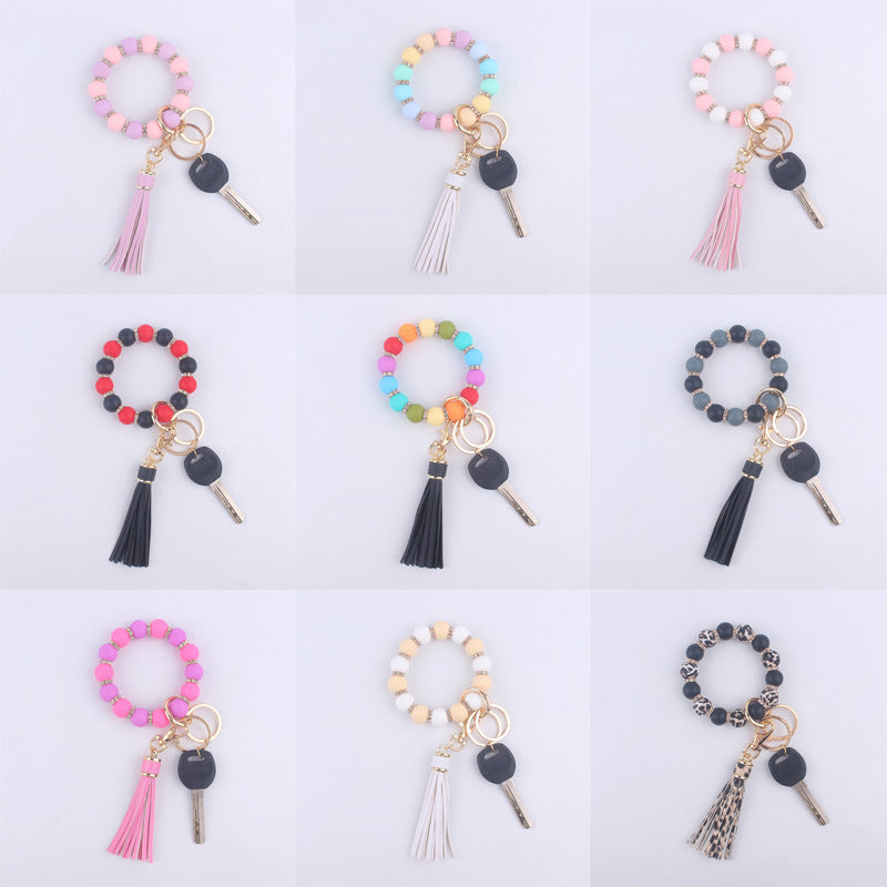Tassel Silicone Bead Wristlet Keychain with Spacer Beads