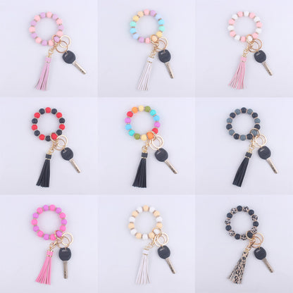 Tassel Silicone Bead Wristlet Keychain with Spacer Beads
