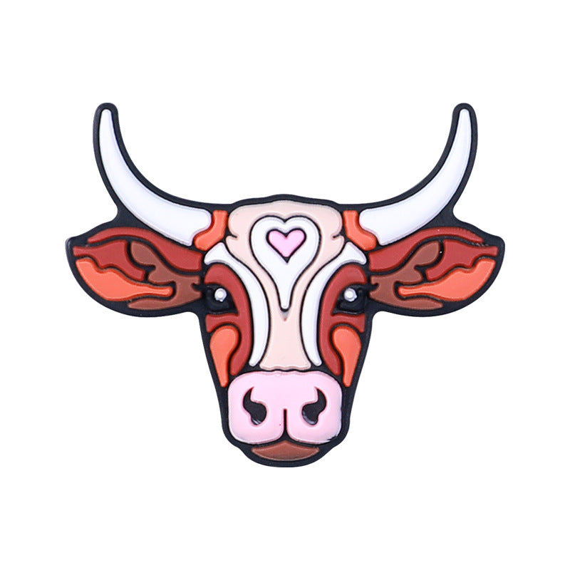 20Pcs Silicone Focal Beads Farm Highland Cattle Square Cow Design 6