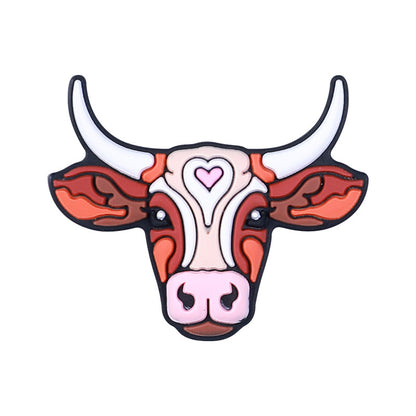 20Pcs Silicone Focal Beads Farm Highland Cattle Square Cow Design 6