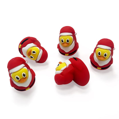 Silicone 3D Focal Beads Christmas Duck with Santa Outfit