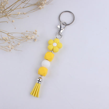Flower Silicone Bead Keychain with Tassel Charm Accessory 13