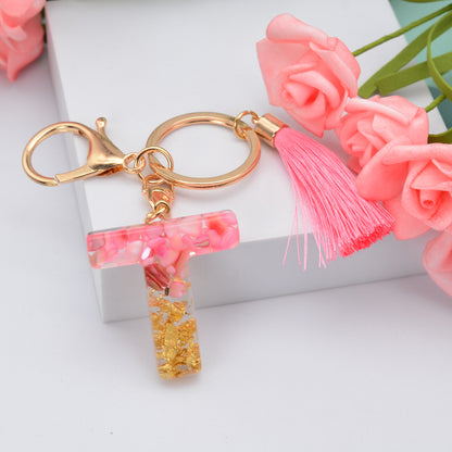 Resin Pink Tassel Letter Keychain A to Z Initial Charm 46