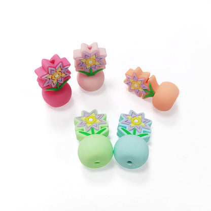 20Pcs Silicone 3D Focal Beads Colorful Potted Plant Flower Design 3