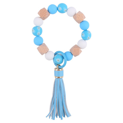 Daisy Silicone Bead Wristlet Keychain Tassel Charm 9
