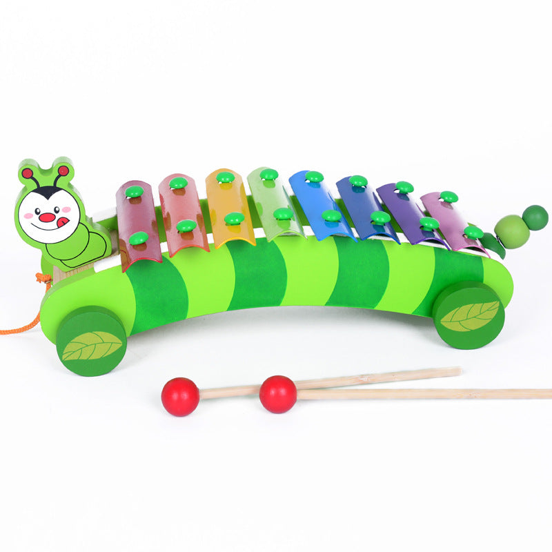 Wooden Puppy Caterpillar Trailer Kids Musical Instrument Toy 6