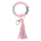 Letter LOVE Silicone Bead Wristlet Keychain PU Leather Tassel 6