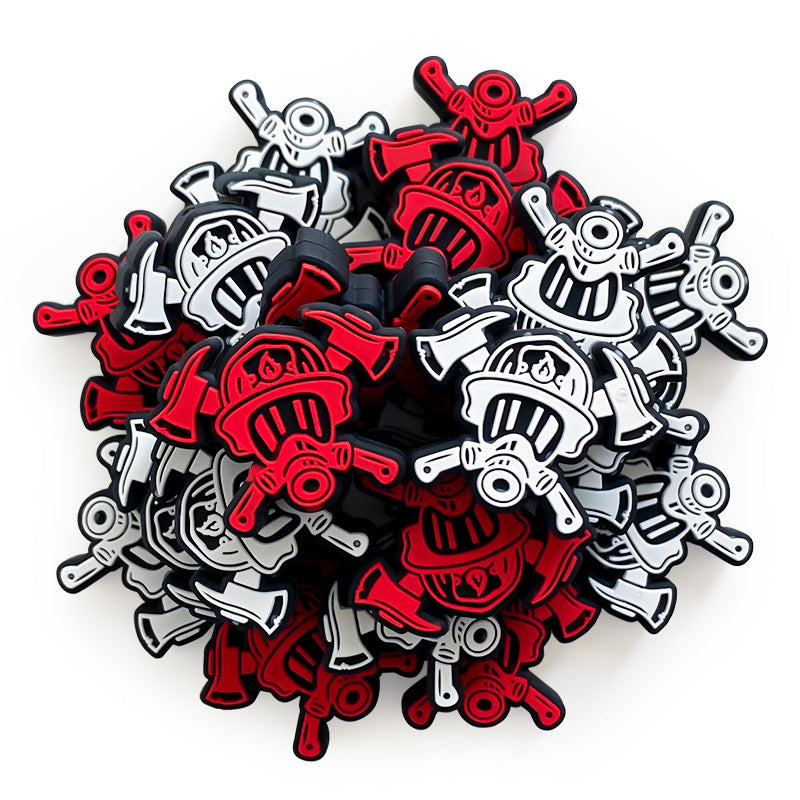 20Pcs Silicone Focal Beads Fire Hydrant Crossed Axes Design 4