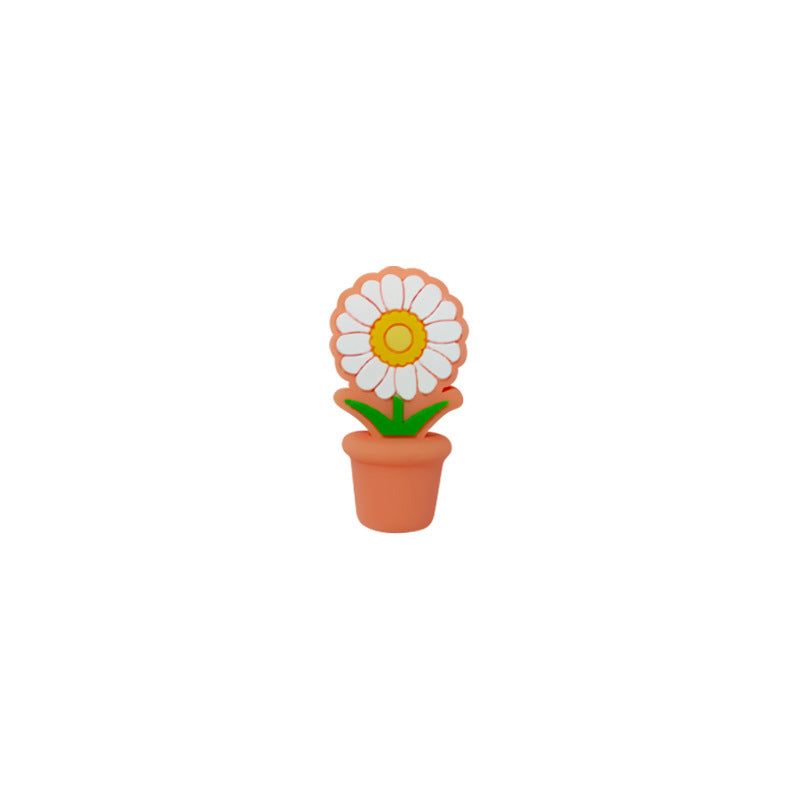 20Pcs 3D Silicone Focal Beads Potted Daisy With Flower Pot 11