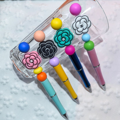 20pcs Silicone Focal Beads Peony Flower with Black Center Detail 2