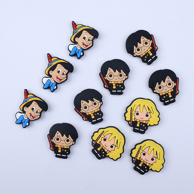 20pcs Silicone Focal Beads Anime Boy with Glasses and Wand Girl with Wand and Scarf Pinocchio Head Side Profile 3