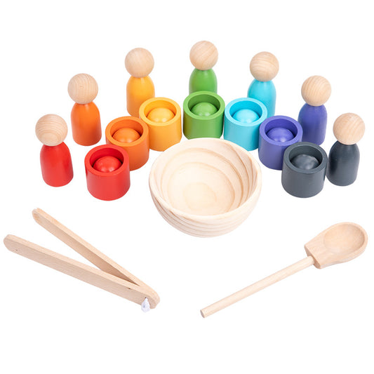 Wooden Montessori Toys 7-Color Ball Classification Cup Sorting Toy