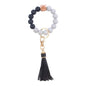 PU Tassel Silicone Bead Wristlet Keychain with Wooden Bead 11