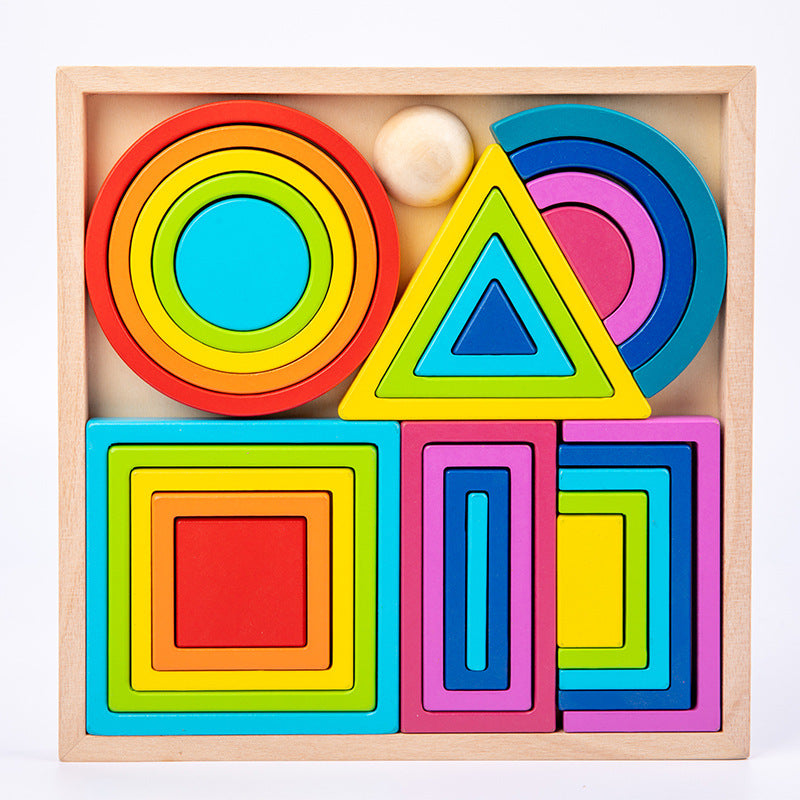 Wooden Montessori Toys Geometric Shape Building Blocks Set