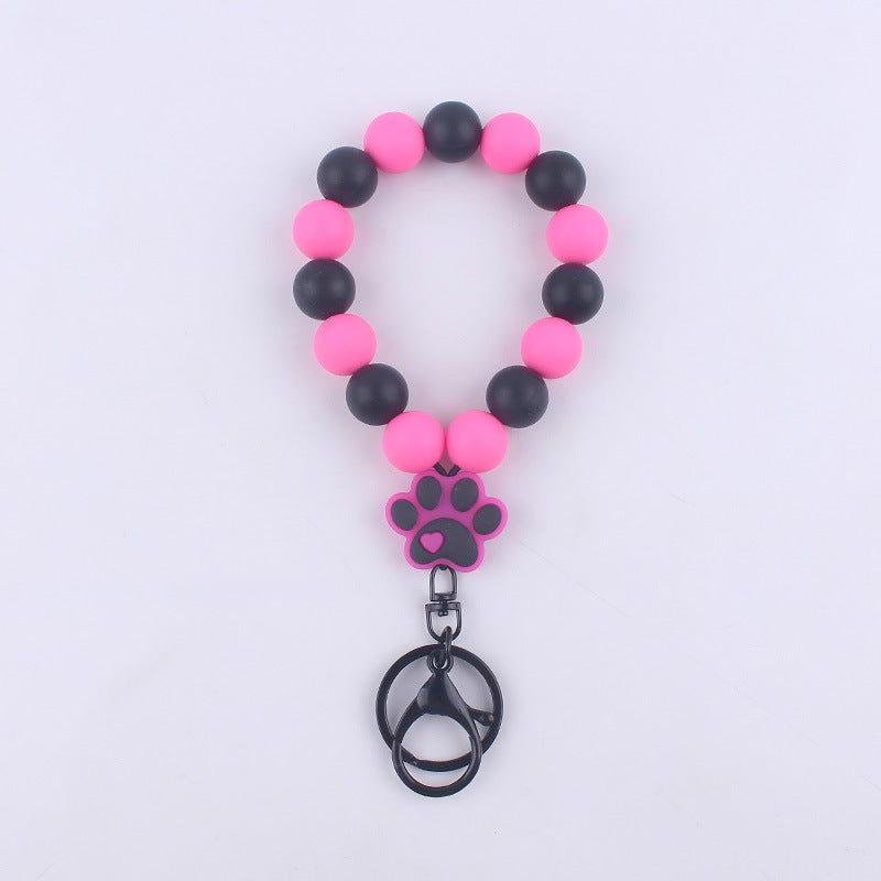 Dog Claw Silicone Bead Wristlet Keychain with Paw Charm 9