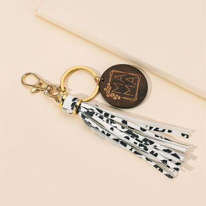 Western Wooden Mama Tassel Keychain Metal Accessory 11