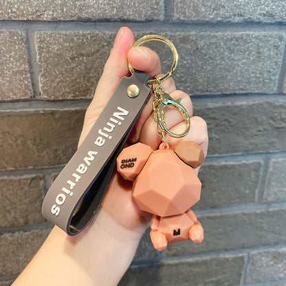 Diamond Bear Silicone Bead Keychain with Printed Strap 8
