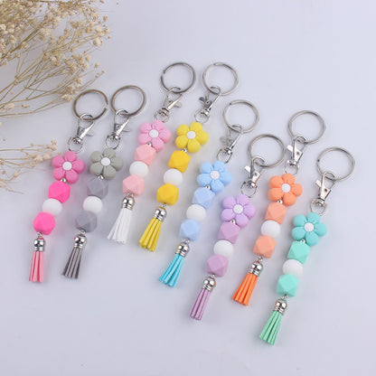 Flower Silicone Bead Keychain with Tassel Charm Accessory 2