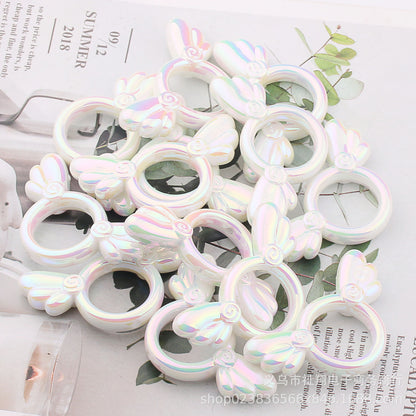 2Pcs 25x46mm Sakura Angel Wings Acrylic Beads UV Finish Color Plated 22