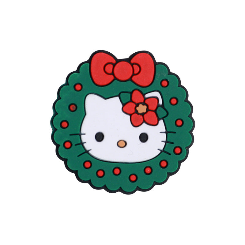 20pcs Silicone Focal Beads White Cat Round Face with Red Bow Christmas Wreath 4