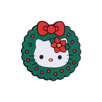 20pcs Silicone Focal Beads White Cat Round Face with Red Bow Christmas Wreath 4