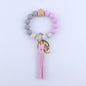 PU Leather Tassel Silicone Bead Wristlet Keychain Leopard Print 10