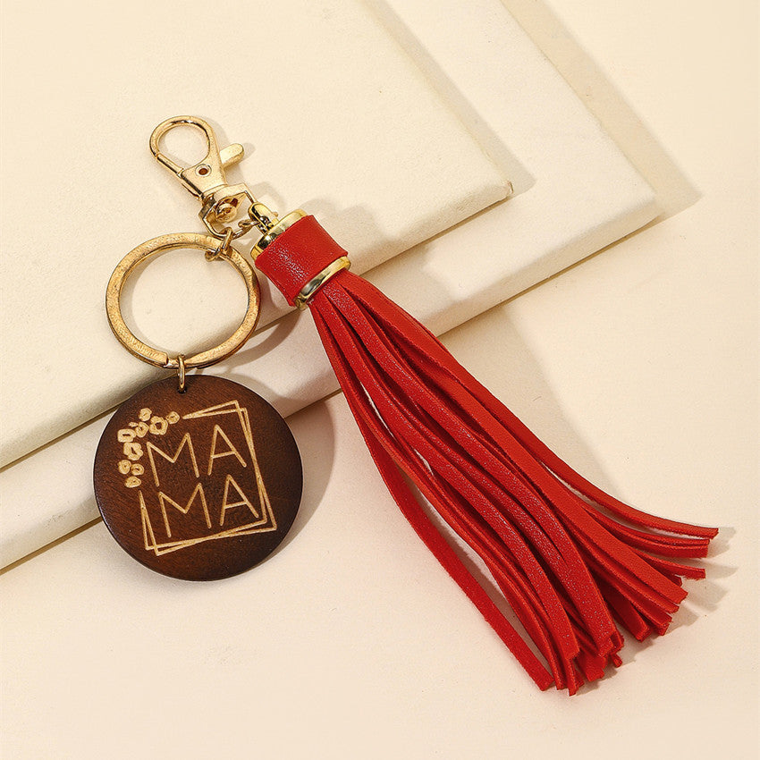 Western Wooden Mama Tassel Keychain Metal Accessory 8