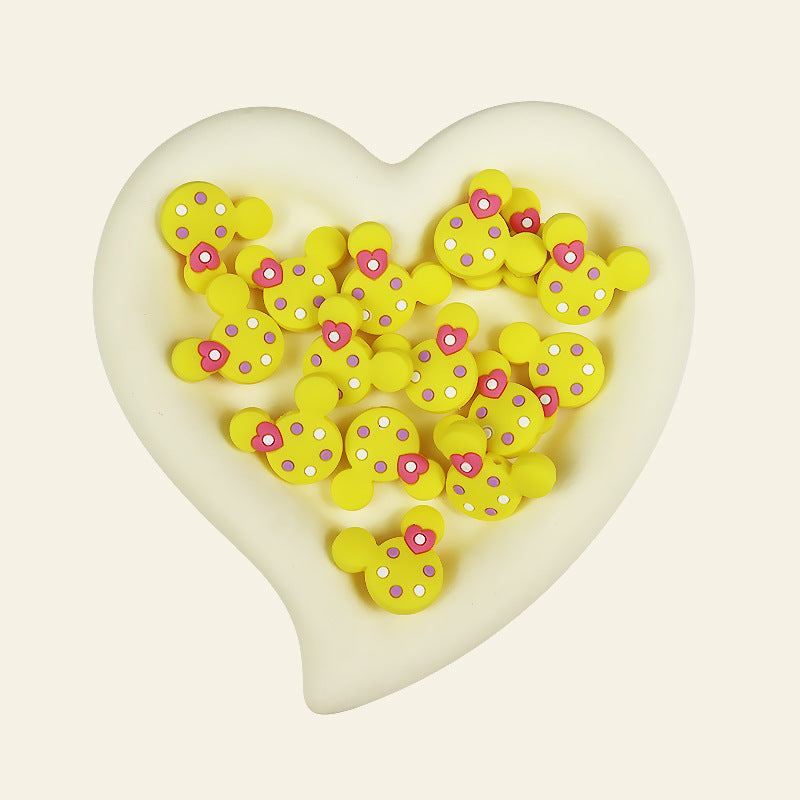 Silicone Focal Beads Round Ear Mouse Character with Polka Dot Detail 9
