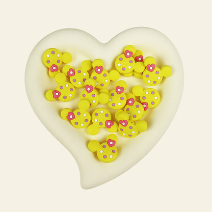 Silicone Focal Beads Round Ear Mouse Character with Polka Dot Detail 9