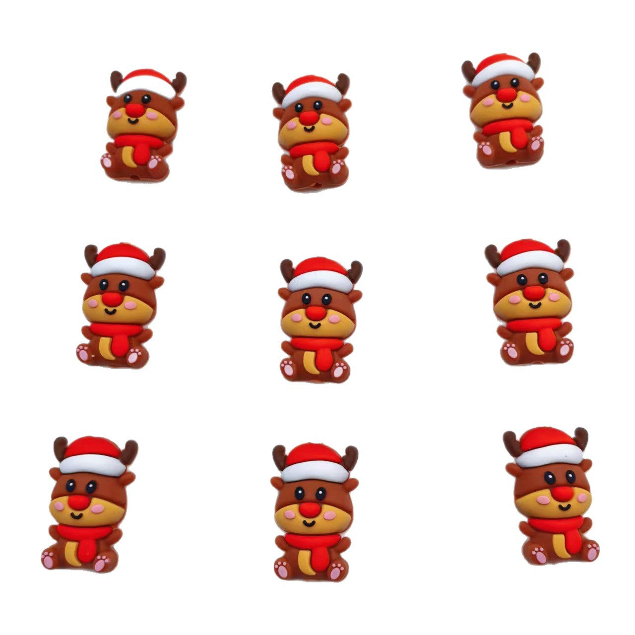 20Pcs Silicone 3D Focal Beads Christmas Deer Doll Sitting Pose 5