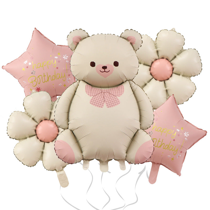 Milk White Bow Ties Bear Retro Daisy Foil Balloon Set 4