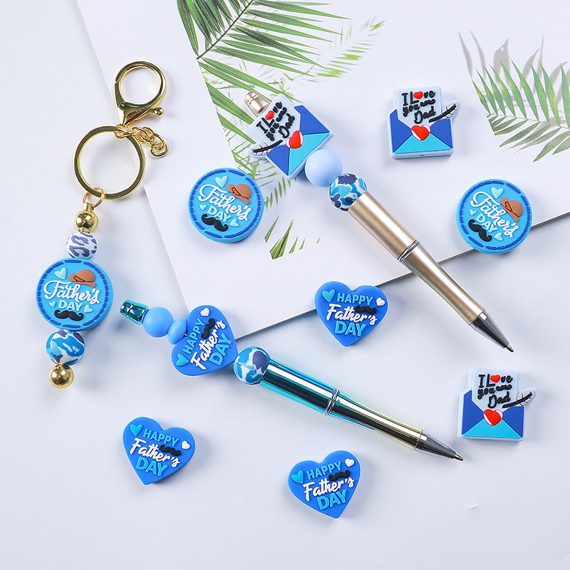 20pcs Silicone Focal Beads Father Day Envelope Letter and Hat Design 4