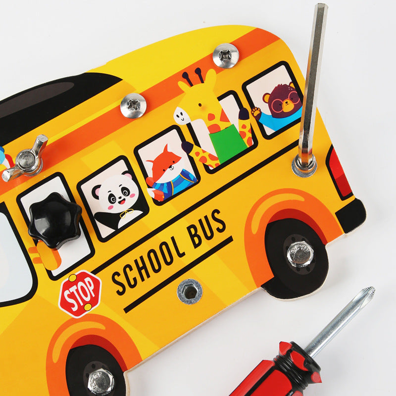Wooden Montessori Toys Simulation School Bus Car Educational Toy 4