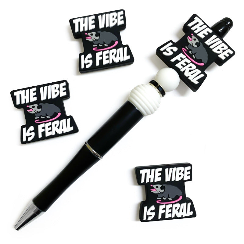 20Pcs Silicone Focal Beads Rat with The Vibe Is Feral Text 4